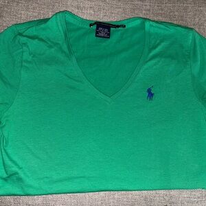 Polo by Ralph Lauren Womens Green Short Sleeve V-Neck Tee